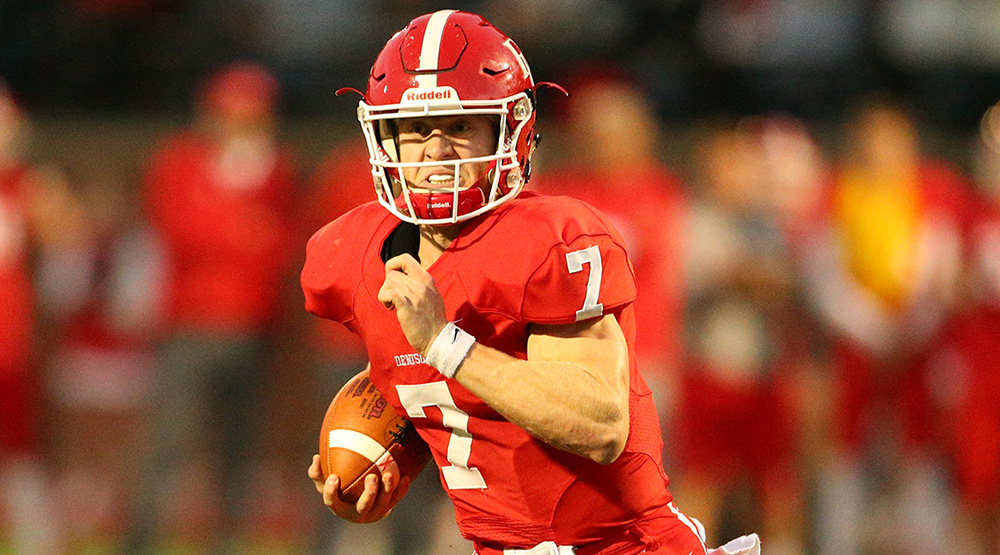 Canaan Gebele running with the ball for Denison. (Denison athletics photo)